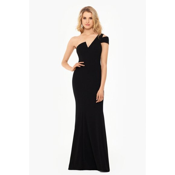BETSY & ADAM Paulina Cutout One Shoulder Floor Length Gown in Black Size US 10